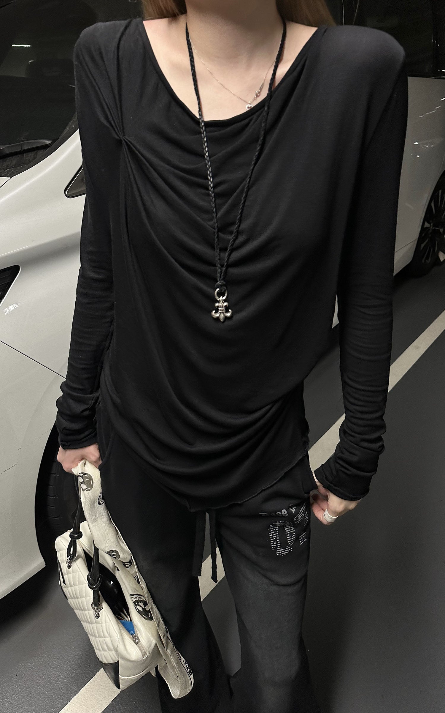 Rase le sol Asymmetric Draped Long-Sleeve Top