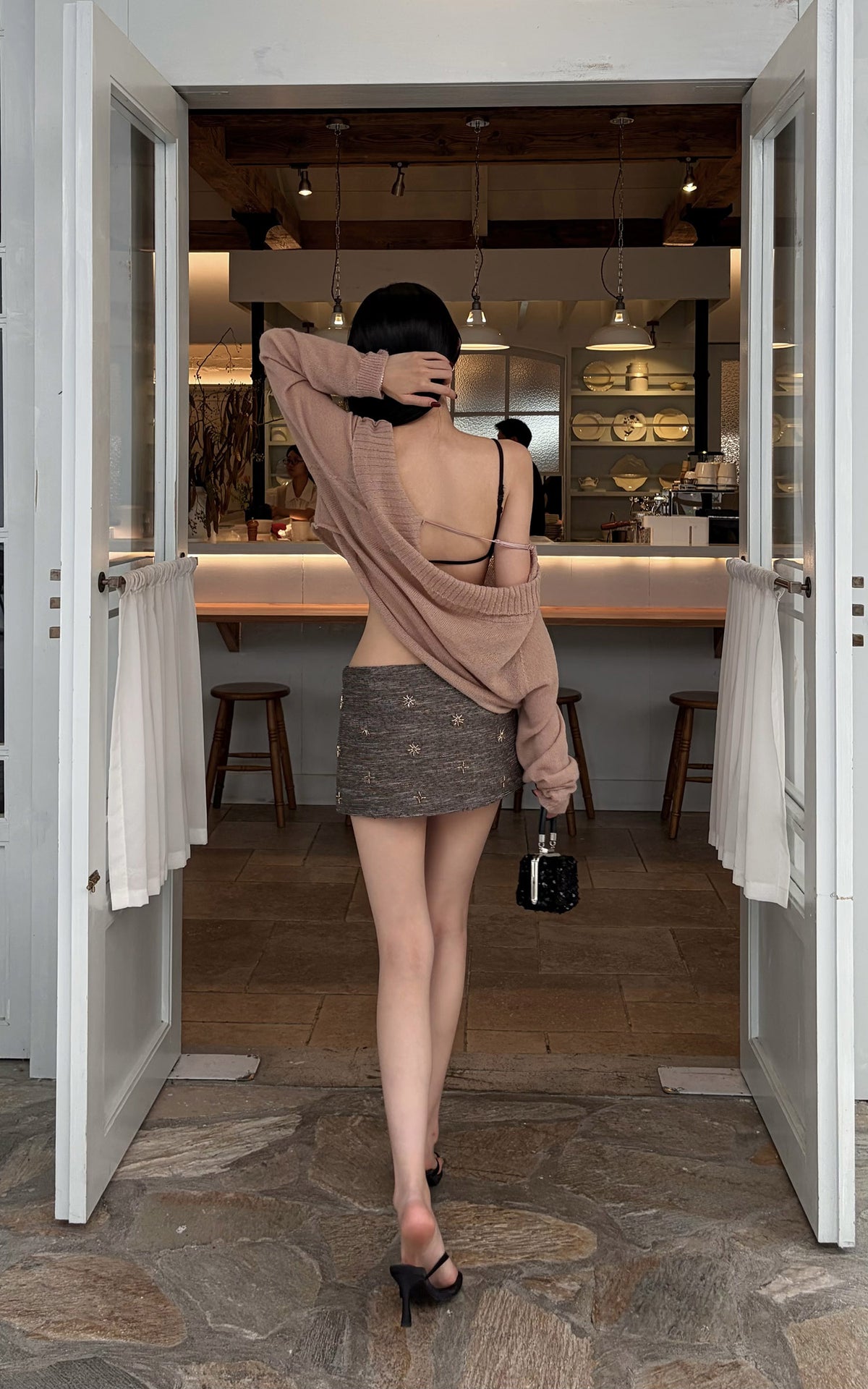 Hydrae Sheer Off-Shoulder Slouchy Knit Sweater