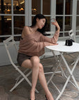 Hydrae Sheer Off-Shoulder Slouchy Knit Sweater