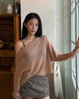 Hydrae Sheer Off-Shoulder Slouchy Knit Sweater