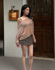 Hydrae Sheer Off-Shoulder Slouchy Knit Sweater