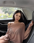 Hydrae Sheer Off-Shoulder Slouchy Knit Sweater