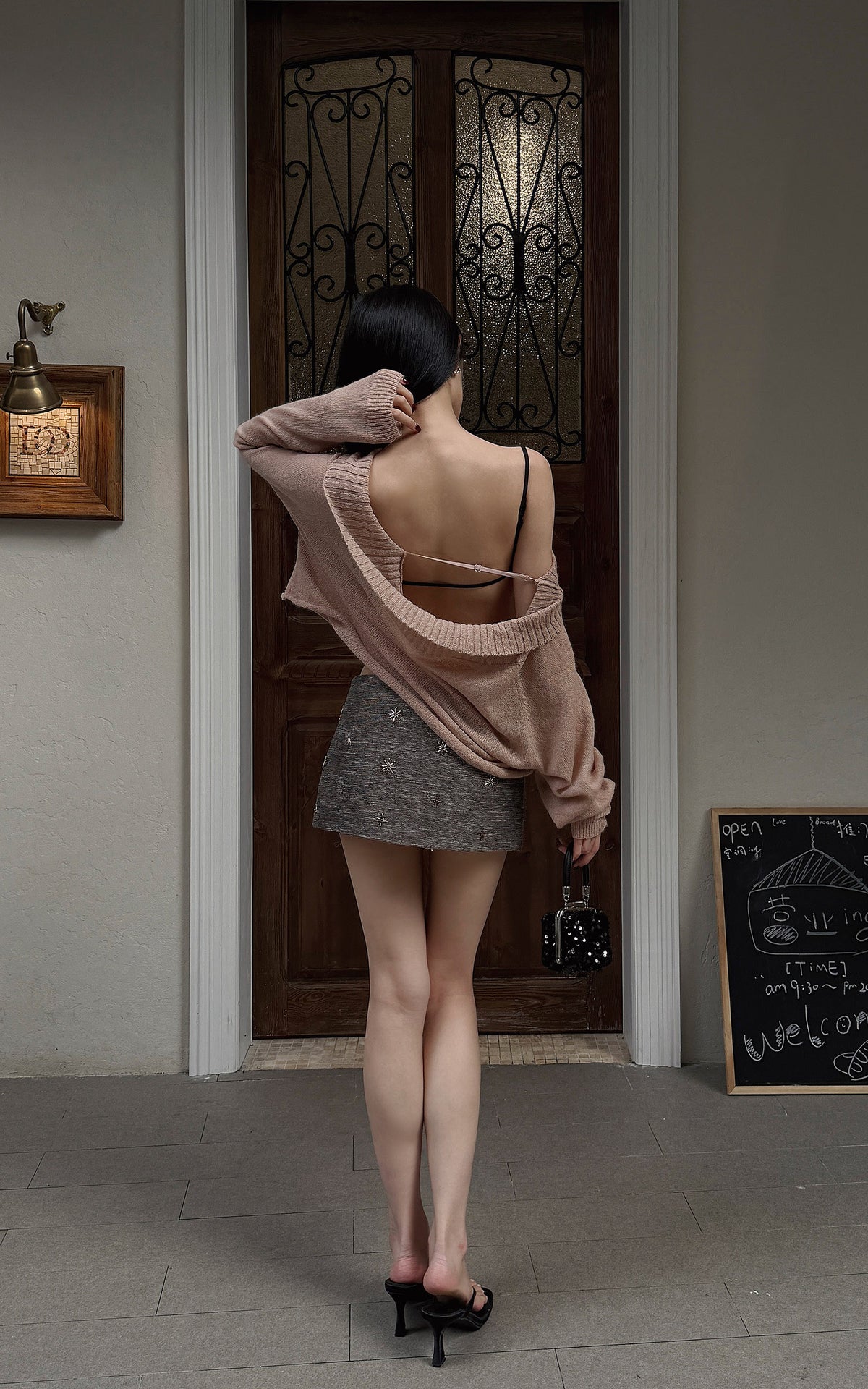 Hydrae Sheer Off-Shoulder Slouchy Knit Sweater