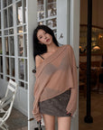 Hydrae Sheer Off-Shoulder Slouchy Knit Sweater