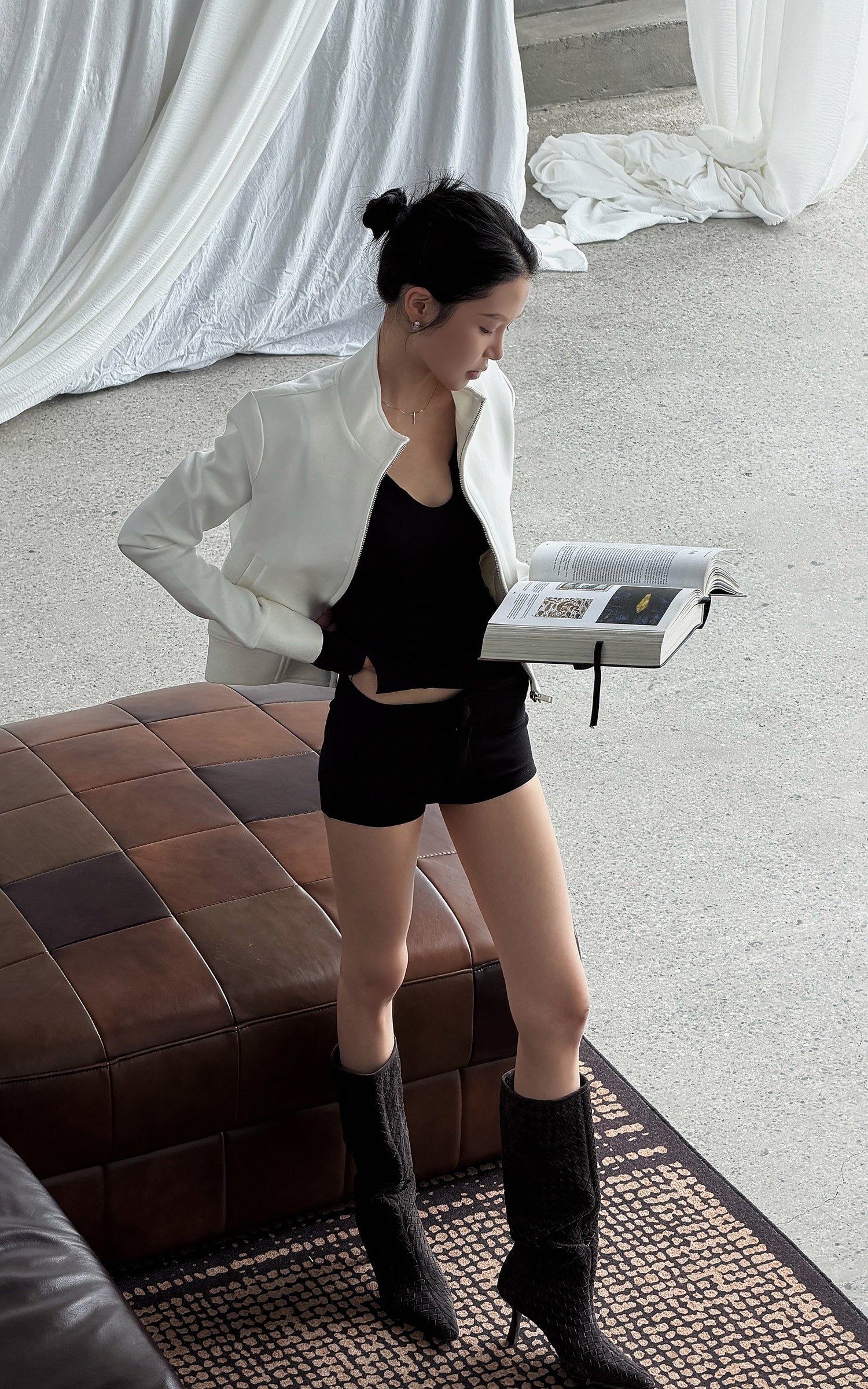 Hydrae Deconstructed Foldover Scoop-Neck Long-Sleeve Top
