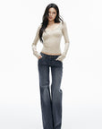 IAMXIAA Lace-Trim Scoop Neck Fitted Long Sleeve Top