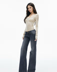 IAMXIAA Lace-Trim Scoop Neck Fitted Long Sleeve Top