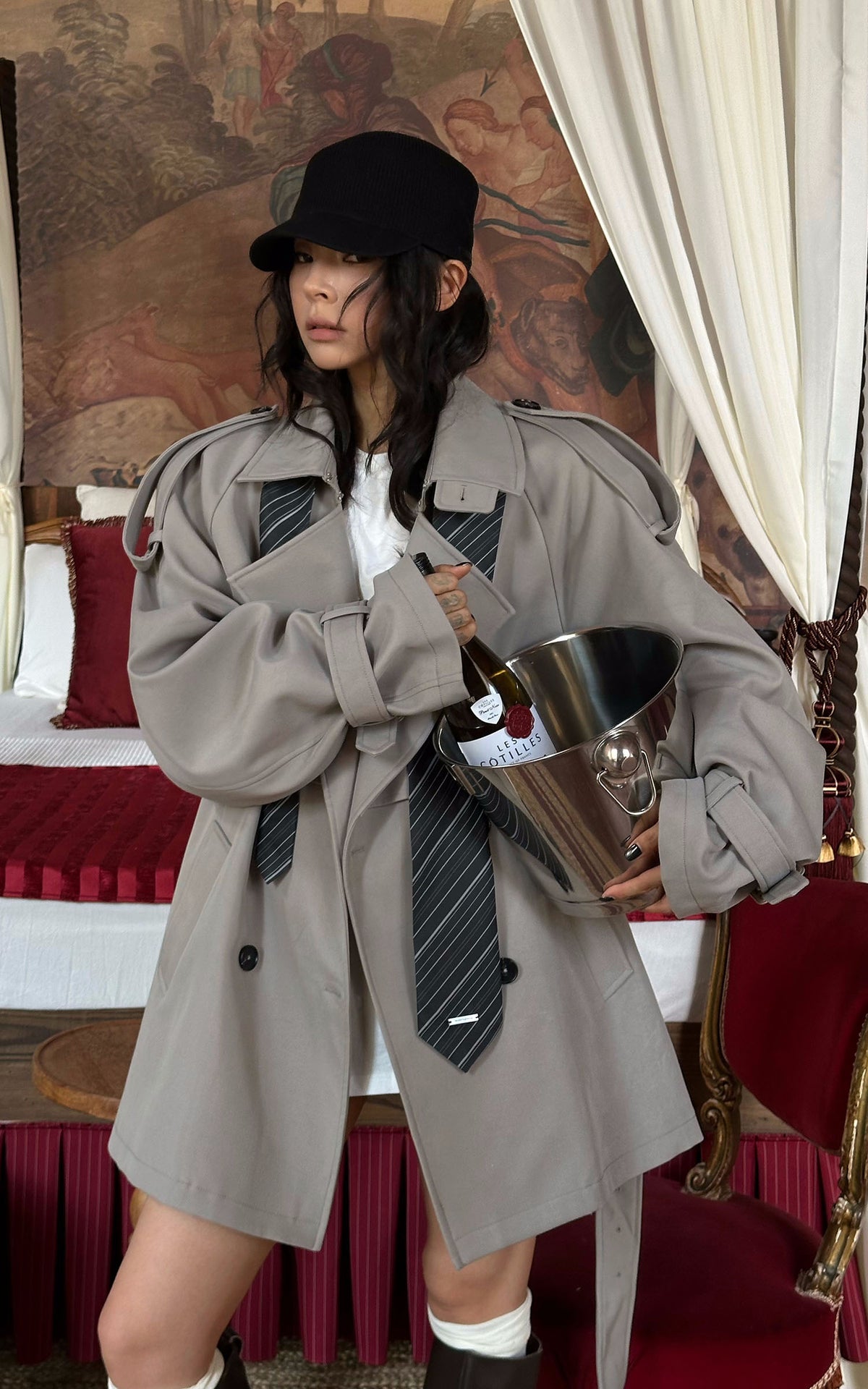 WARDEN EDGE Trench-coat court surdimensionné avec ceinture