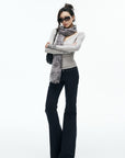 IAMXIAA Leopard Cuff Deep V-Neck Fitted Long Sleeve Top
