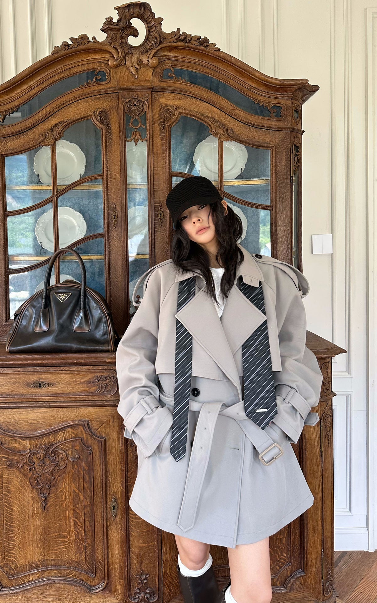 WARDEN EDGE Trench-coat court surdimensionné avec ceinture