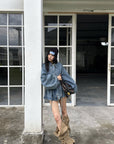 WARDEN EDGE Washed Denim Balloon-Sleeve Peplum Jacket