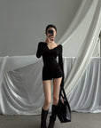 Hydrae Deconstructed Foldover Scoop-Neck Long-Sleeve Top