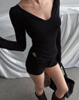 Hydrae Deconstructed Foldover Scoop-Neck Long-Sleeve Top