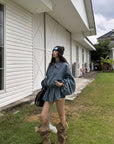 WARDEN EDGE Washed Denim Balloon-Sleeve Peplum Jacket
