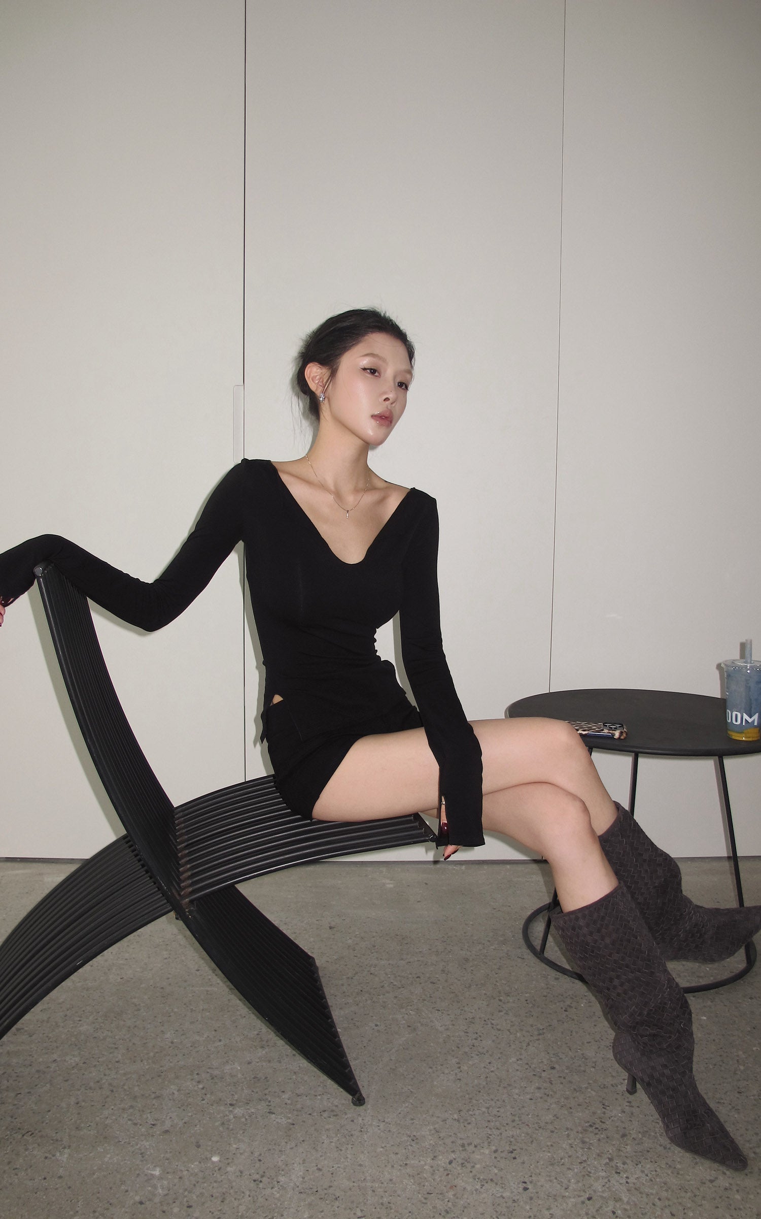 Hydrae Deconstructed Foldover Scoop-Neck Long-Sleeve Top