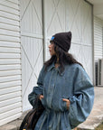 WARDEN EDGE Washed Denim Balloon-Sleeve Peplum Jacket