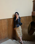 ROVENTE Coffee Brown Button-Front Cargo Midi Skirt