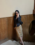 ROVENTE Black Satin Lace-Up Fitted Shirt