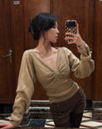 Hydrae Twist-Front Deep V-Neck Knit Top