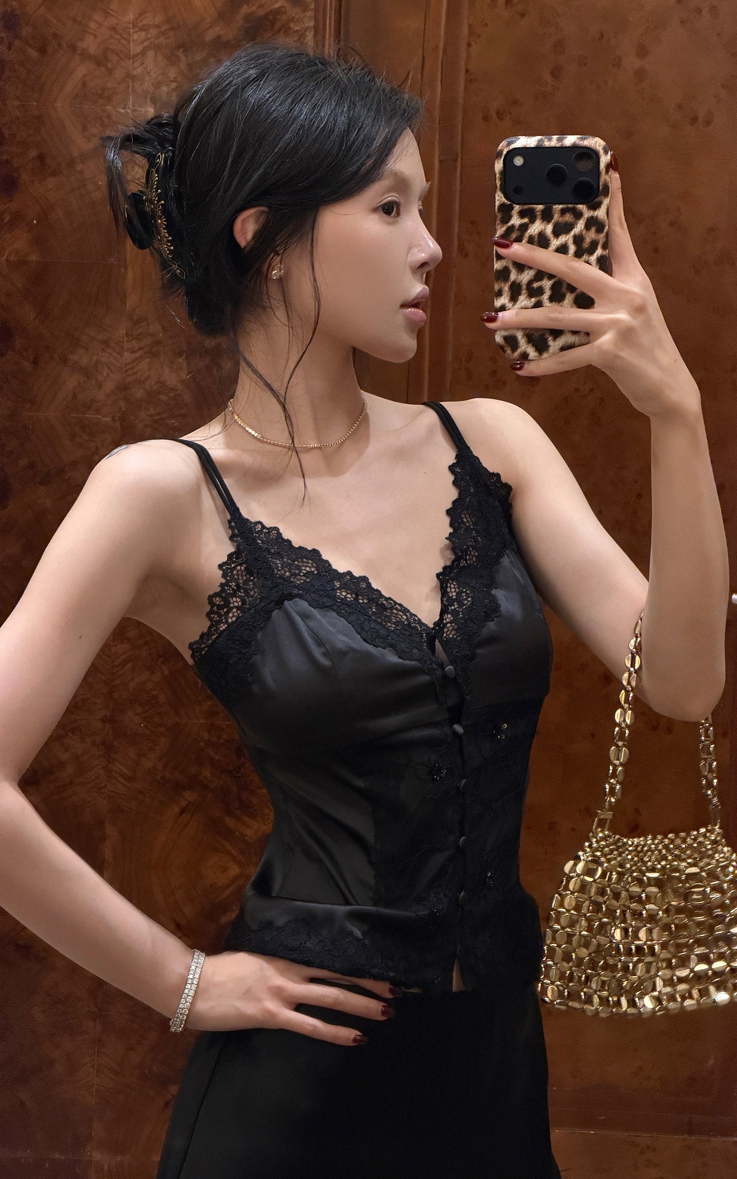 Hydrae Satin Lace Corset Camisole Top with Button Front