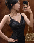 Hydrae Satin Lace Corset Camisole Top with Button Front