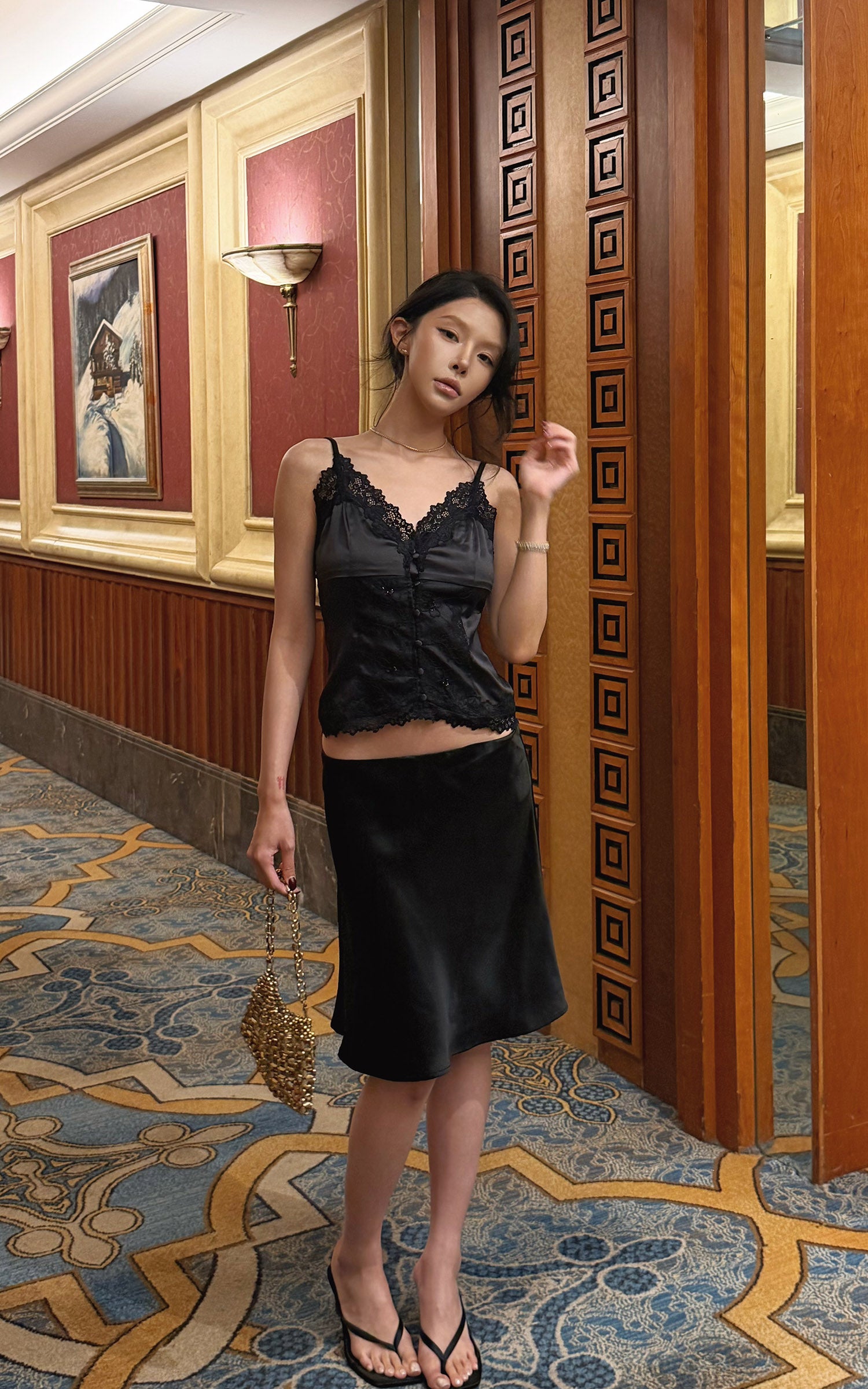 Hydrae Satin Lace Corset Camisole Top with Button Front