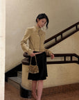 Hydrae Sand Suede Moto Cropped Jacket with Sculpted Paneling and Metal Zip Details