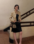Hydrae Sand Suede Moto Cropped Jacket with Sculpted Paneling and Metal Zip Details