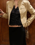 Hydrae Sand Suede Moto Cropped Jacket with Sculpted Paneling and Metal Zip Details