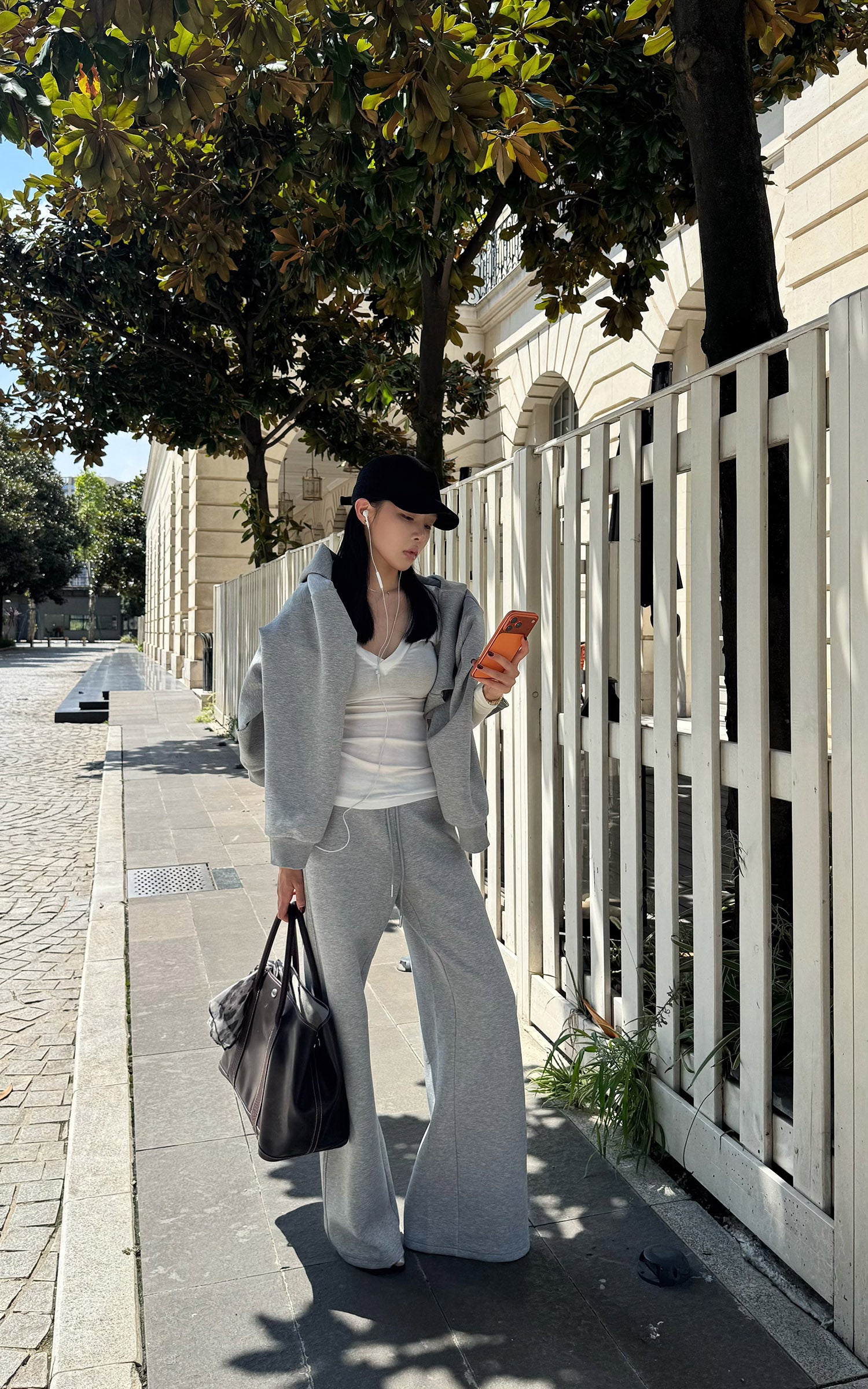 Hydrae Soft Grey Oversized Zip Hoodie &amp; Wide-Leg Drawstring Sweatpants Two-Piece Set