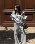 Hydrae Soft Grey Oversized Zip Hoodie & Wide-Leg Drawstring Sweatpants Two-Piece Set