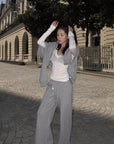 Hydrae Soft Grey Oversized Zip Hoodie & Wide-Leg Drawstring Sweatpants Two-Piece Set
