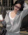 Hydrae Soft Grey Oversized Zip Hoodie & Wide-Leg Drawstring Sweatpants Two-Piece Set