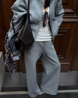 Hydrae Soft Grey Oversized Zip Hoodie & Wide-Leg Drawstring Sweatpants Two-Piece Set