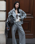 Hydrae Soft Grey Oversized Zip Hoodie & Wide-Leg Drawstring Sweatpants Two-Piece Set