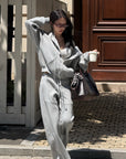 Hydrae Soft Grey Oversized Zip Hoodie & Wide-Leg Drawstring Sweatpants Two-Piece Set