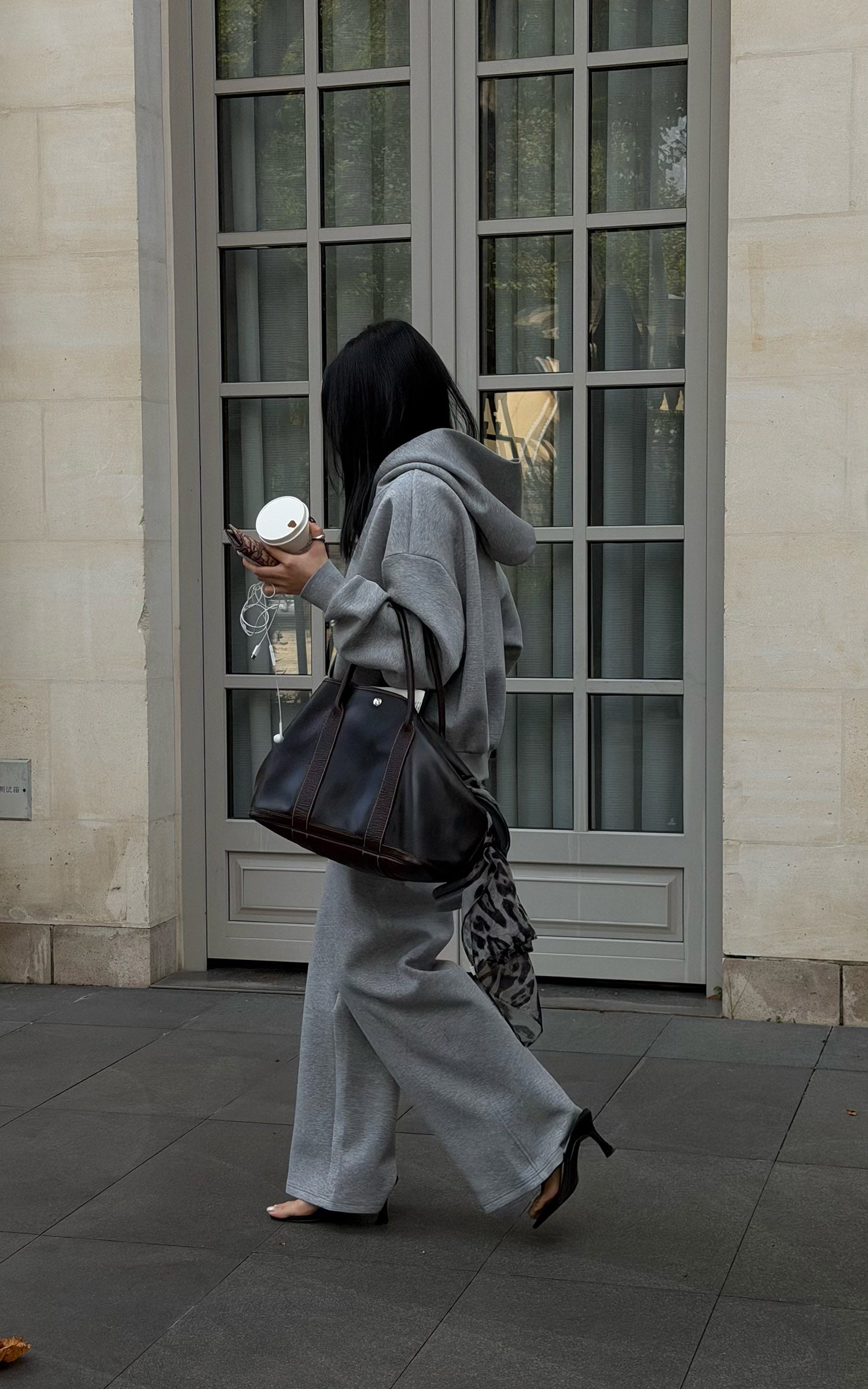 Hydrae Soft Grey Oversized Zip Hoodie &amp; Wide-Leg Drawstring Sweatpants Two-Piece Set