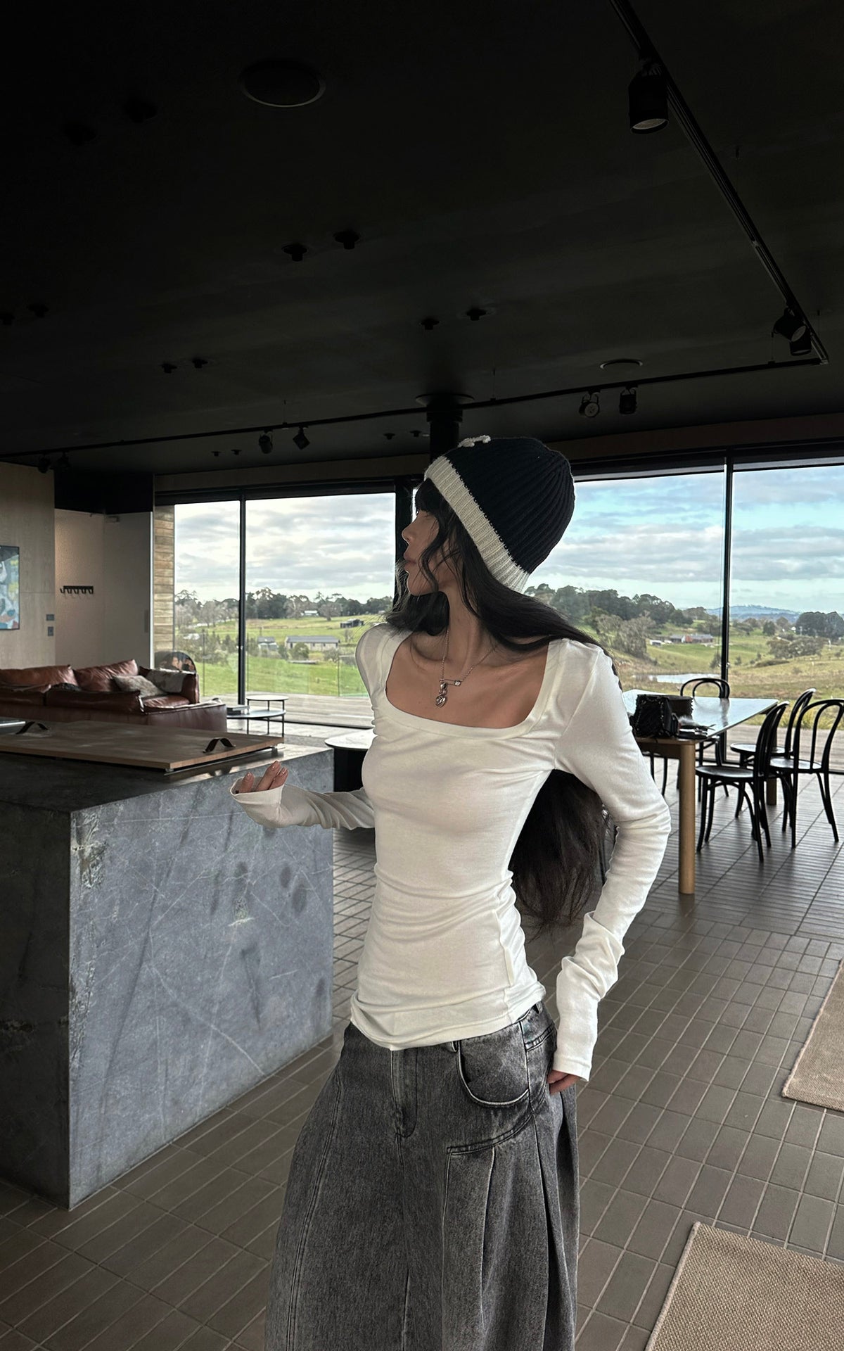 WARDEN EDGE Sculpted Square Neck Long Sleeve Top