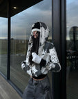 WARDEN EDGE Abstract Ink Cropped Zip Hoodie