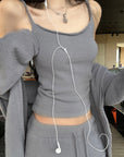 WARDEN EDGE Brushed Knit Hoodie Camisole & Wide-Leg Pants Set