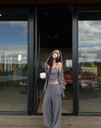 WARDEN EDGE Brushed Knit Hoodie Camisole & Wide-Leg Pants Set