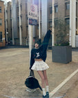 WARDEN EDGE Off Duty Graphic Sweatshirt & Lace Ruffle Mini Skirt Set