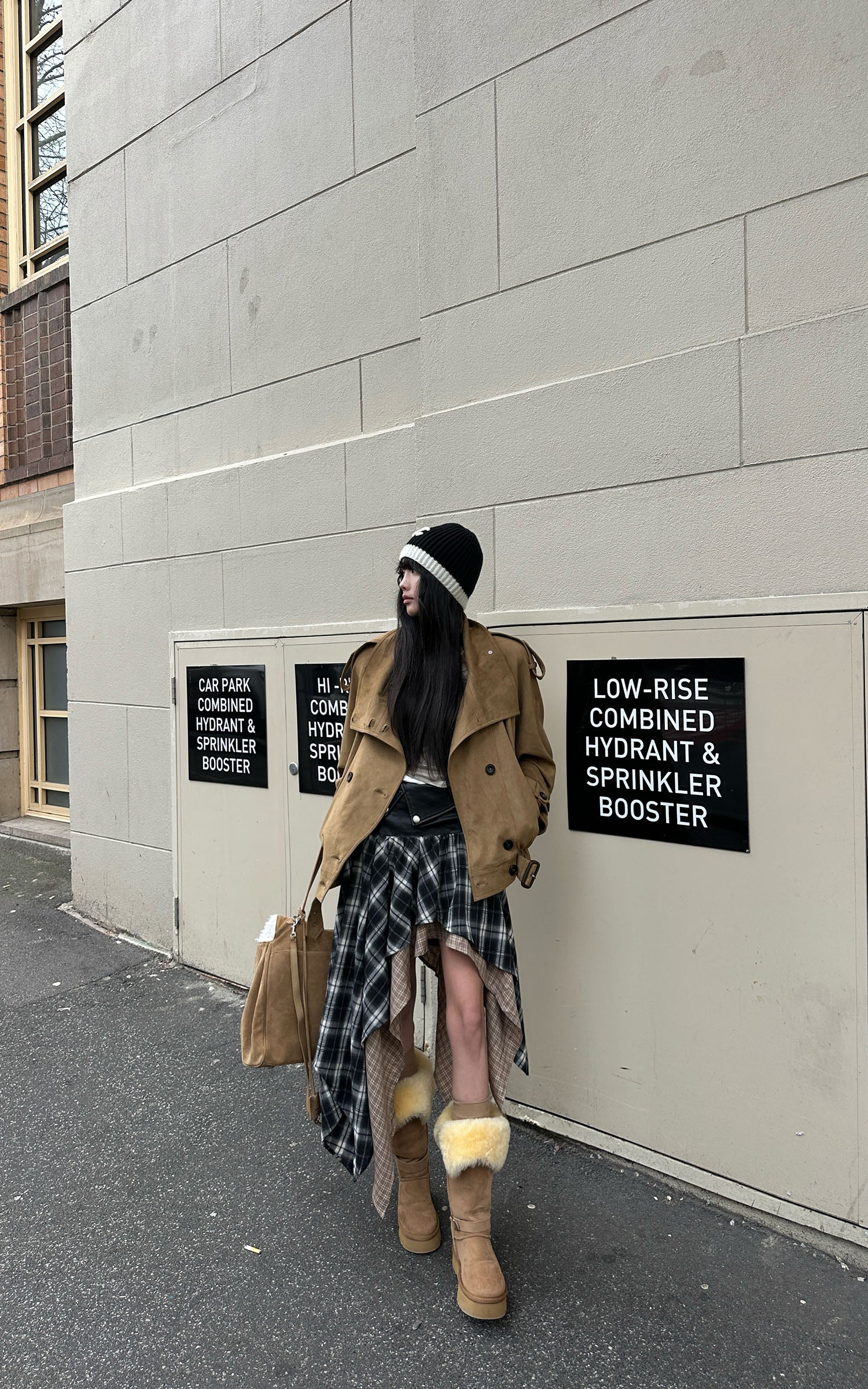 WARDEN EDGE Layered Plaid Deconstructed Midi Skirt