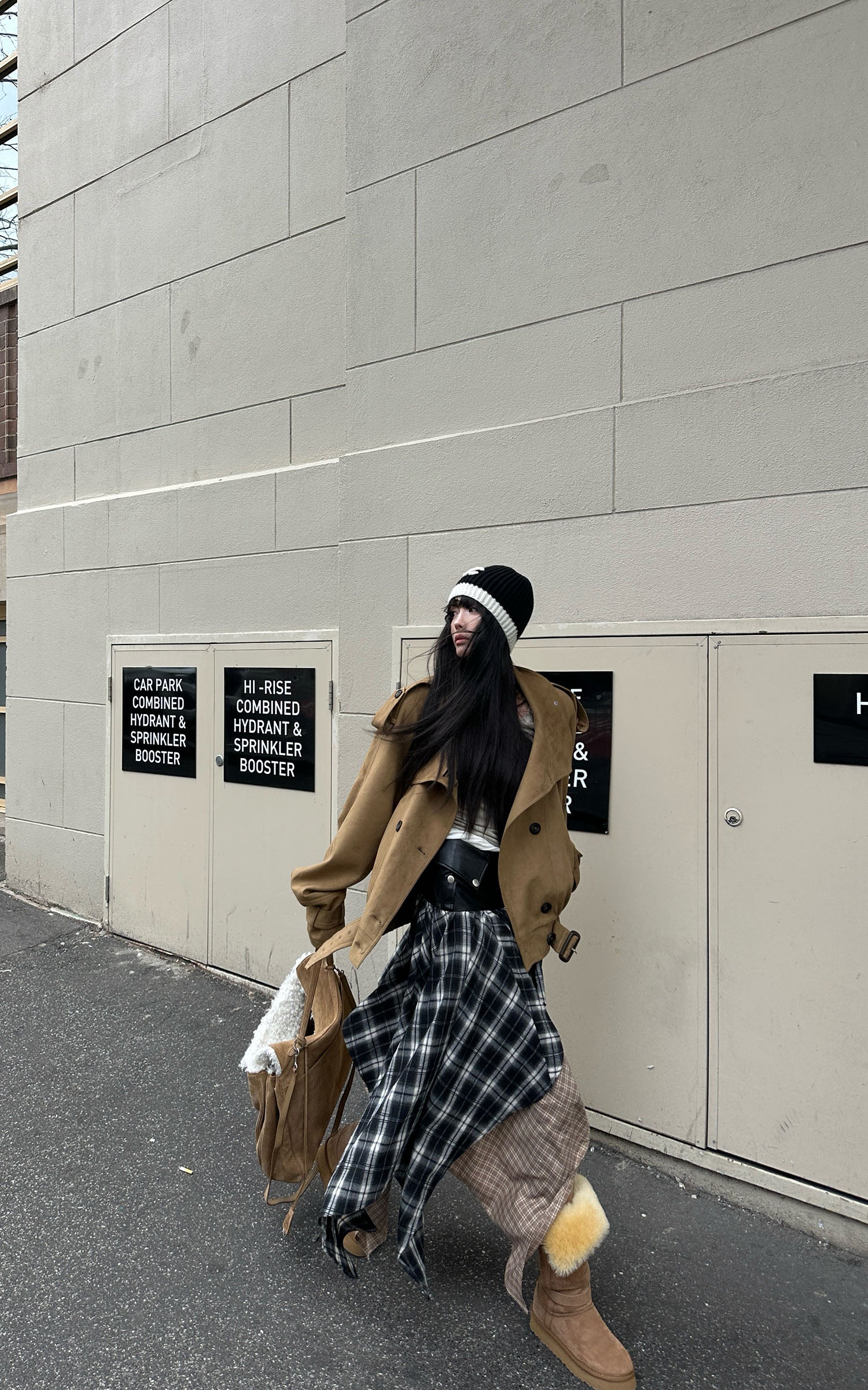 WARDEN EDGE Layered Plaid Deconstructed Midi Skirt