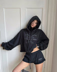 WARDEN EDGE Cropped Graphic Hoodie & Shorts Set