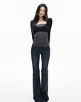 IAMXIAA Contrast Mesh Cutout Long Sleeve Top