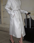 Hydrae Ivory High-Neck Belted Longline Trench Coat with Sculpted Raglan Seams