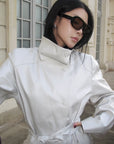 Hydrae Ivory High-Neck Belted Longline Trench Coat with Sculpted Raglan Seams