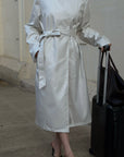Hydrae Ivory High-Neck Belted Longline Trench Coat with Sculpted Raglan Seams