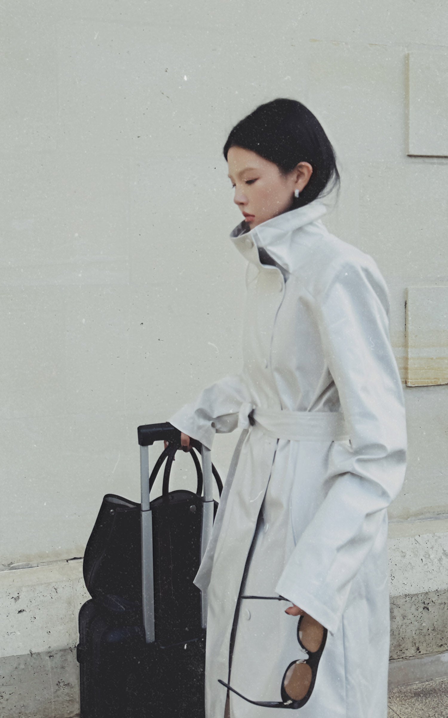 Hydrae Ivory High-Neck Belted Longline Trench Coat with Sculpted Raglan Seams